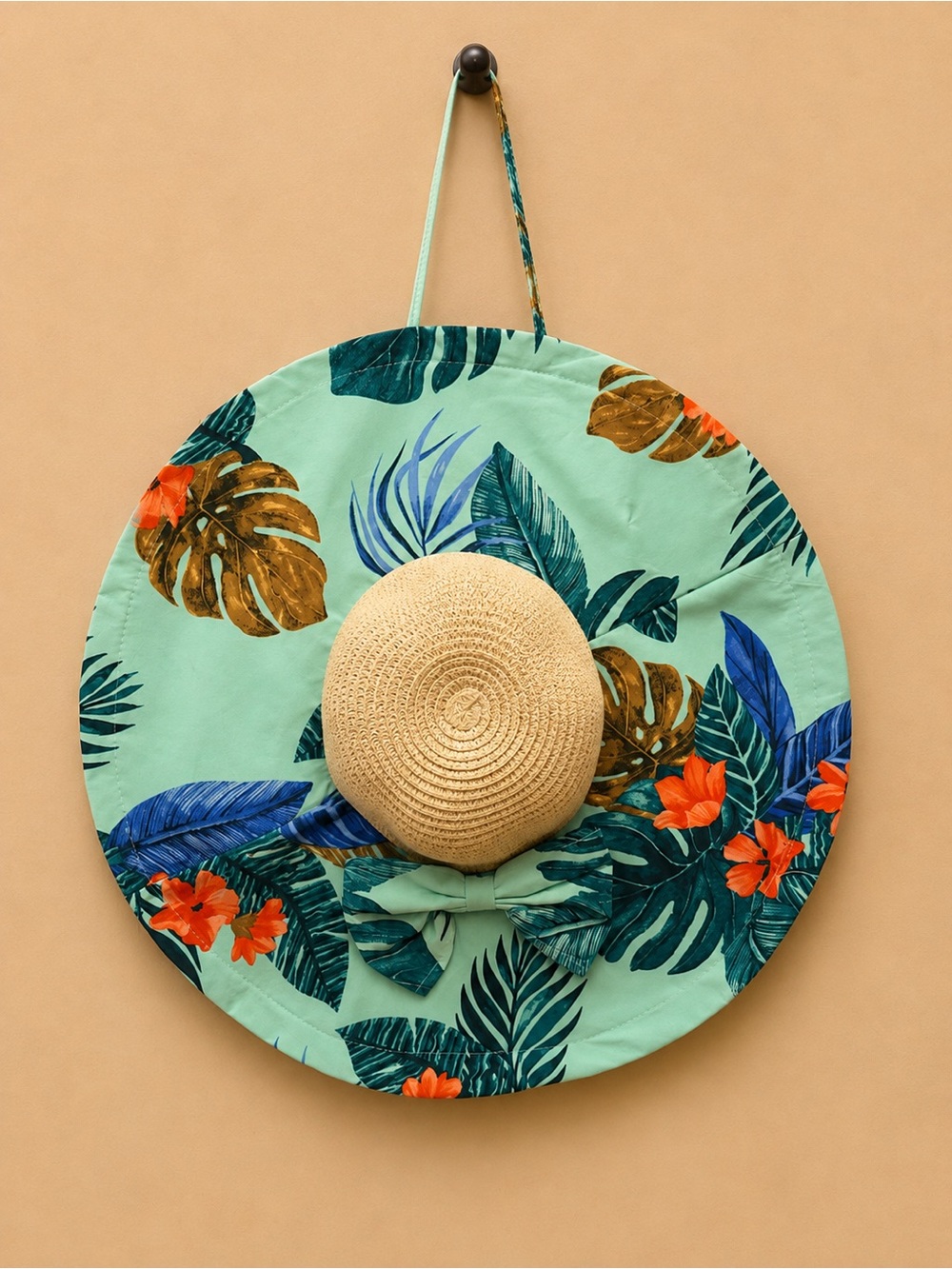 Kids Tropical Print Sun Hat - Mint with Floral Accents